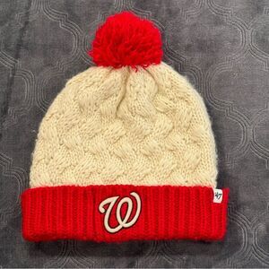 Women’s Washington Nationals MLB Knit Pompom Beanie Hat 47 Brand Red & White